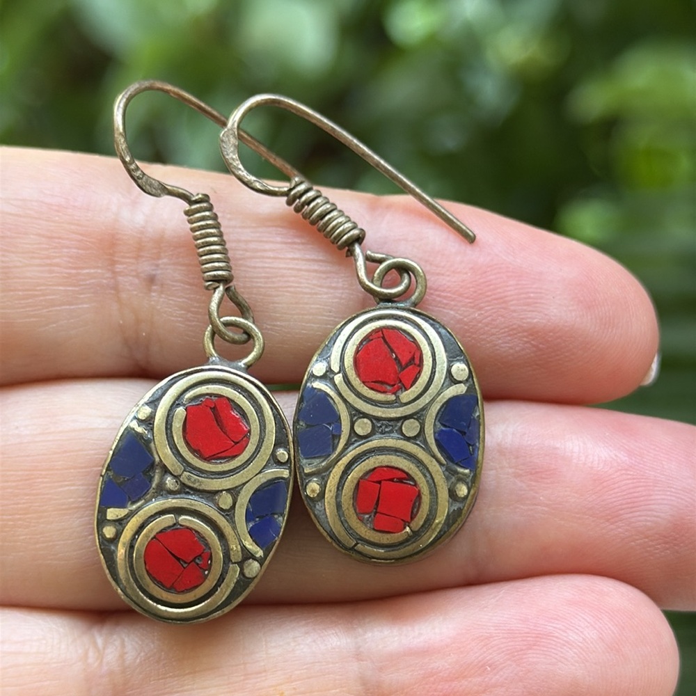 Vintage Red and Blue Oval Earrings